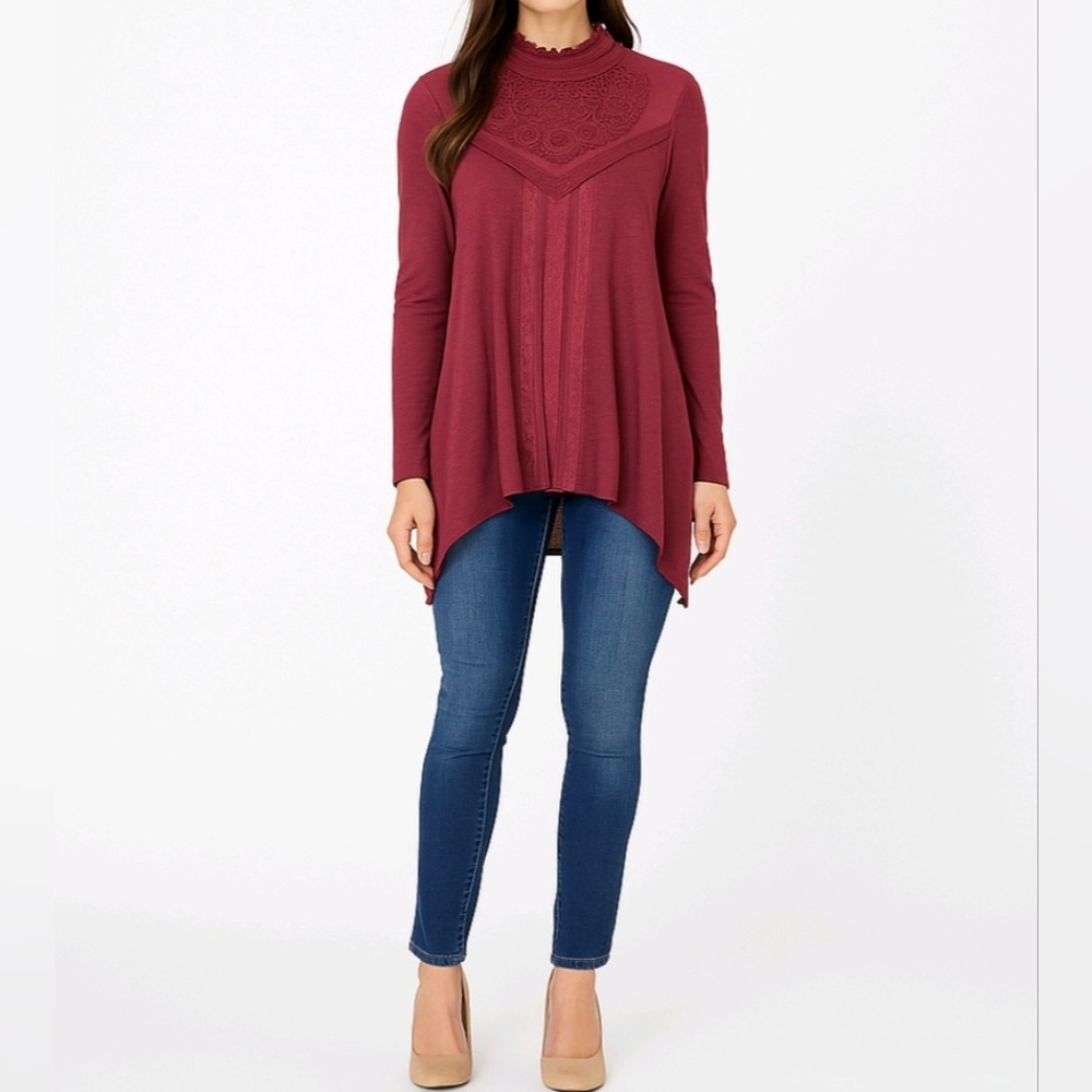 Free People Blouse NWOT Maroon Long Sleeve With Lace And Crochet Size S …
